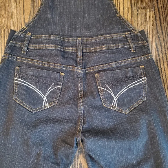 Dark Strtch Denim Overalls with Clear Gemlike Bottons sz 5/6 - Picture 8 of 13